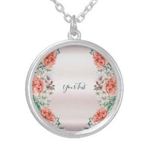 Watercolor Peony Flower Necklace