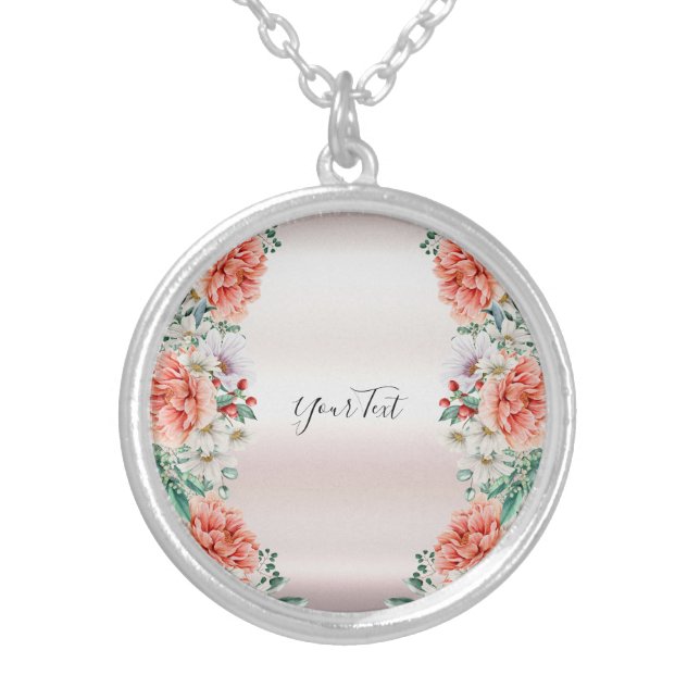 Watercolor Peony Flower Necklace (Front)