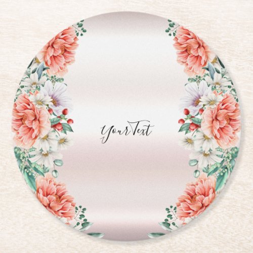 Watercolor Peony Flower Paper Coaster