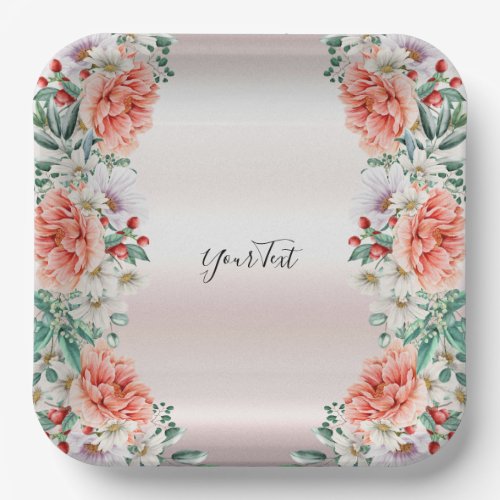 Watercolor Peony Flower Paper Plate