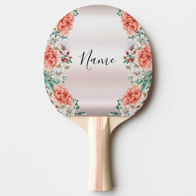 Watercolor Peony Flower Ping Pong Paddle (Front)