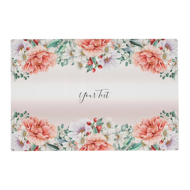Watercolor Peony Flower Placemat (Front)