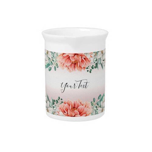 Watercolor Peony Flower Porcelain Pitcher