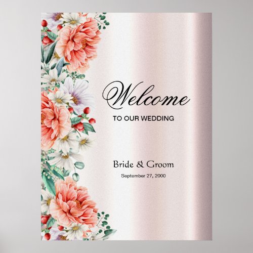 Watercolor Peony Flower Poster Sign