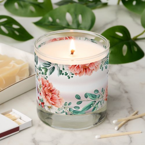 Watercolor Peony Flower Scented Jar Candle