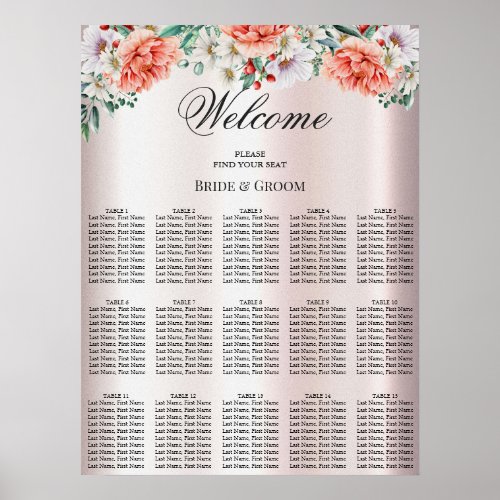 Watercolor Peony Flower Seating Chart