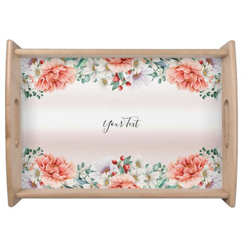 Watercolor Peony Flower Serving Tray
