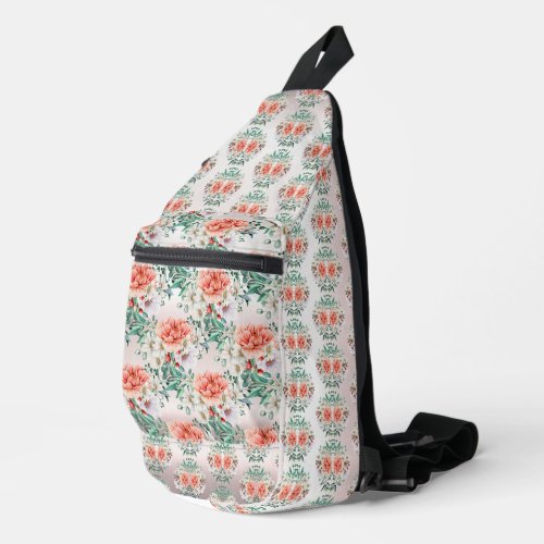 Watercolor Peony Flower Sling Bag