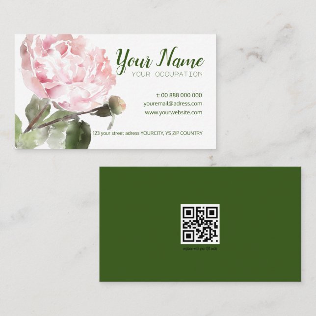 Watercolor Peony Flower Standard Business Card (Front/Back)