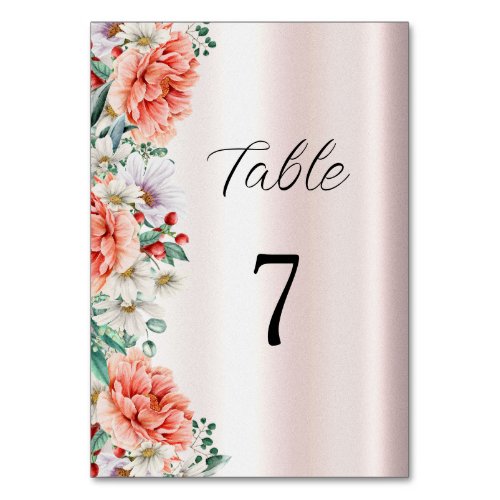Watercolor Peony Flower Table Number