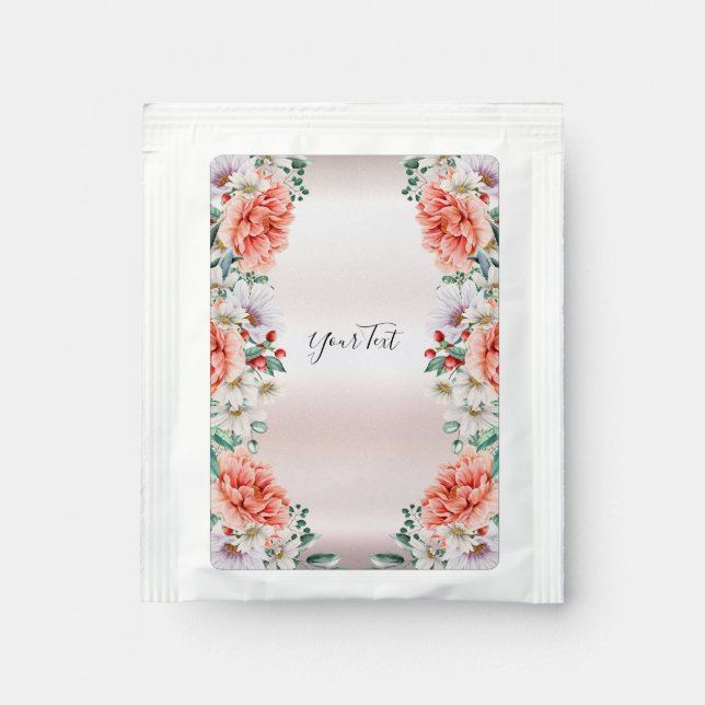 Watercolor Peony Flower Tea Bag Drink Mix (Front)