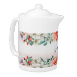Watercolor Peony Flower Teapot