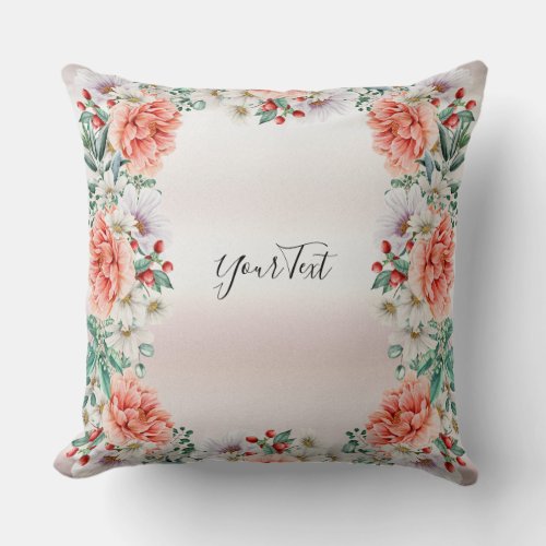 Watercolor Peony Flower Throw Pillow