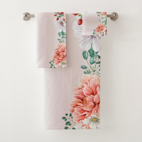 Watercolor Peony Flower Towel Set