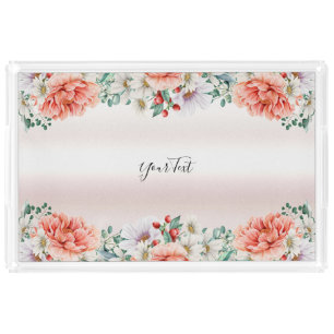 Watercolor Peony Flower Vanity Tray