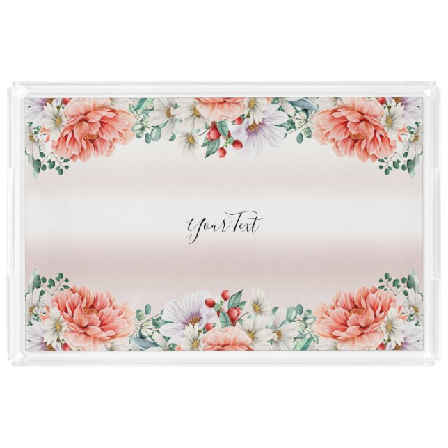 Watercolor Peony Flower Vanity Tray (Front)