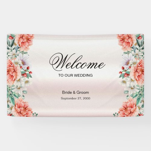 Watercolor Peony Flower Welcome Banner