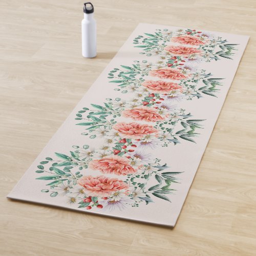 Watercolor Peony Flower Yoga Mat