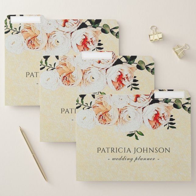 Watercolor Peony Flowers And Eucalyptus Bouquet File Folder (Set)