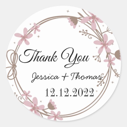 Watercolor Peony Flowers Thank You Wedding Favor C Classic Round Sticker