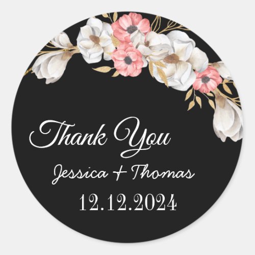 Watercolor Peony Flowers Thank You Wedding Favor C Classic Round Sticker