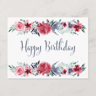 Watercolor Peony Happy Birthday Postcard