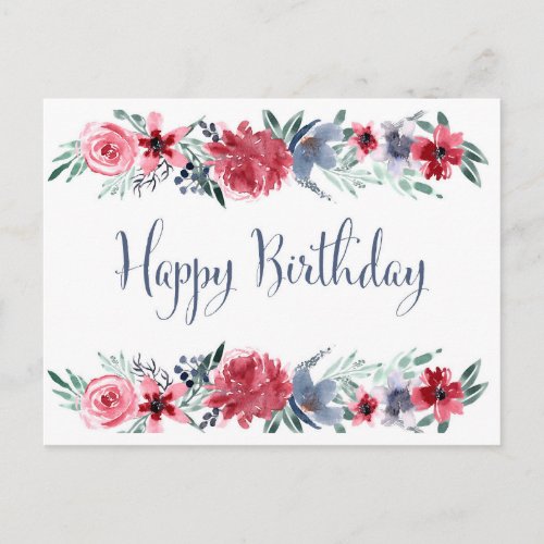 Watercolor Peony Happy Birthday Postcard