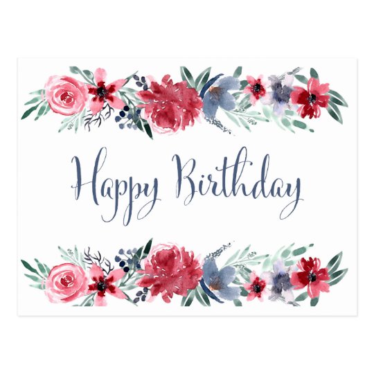 Watercolor Peony Happy Birthday Postcard | Zazzle.com