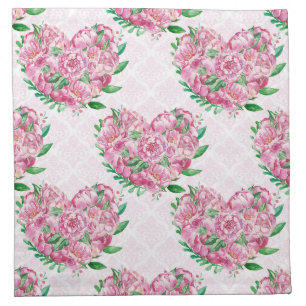 watercolor peony heart cloth napkin