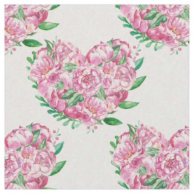watercolor peony heart fabric (Close Up)