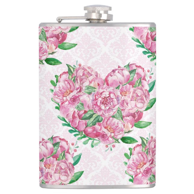watercolor peony heart flask (Front)