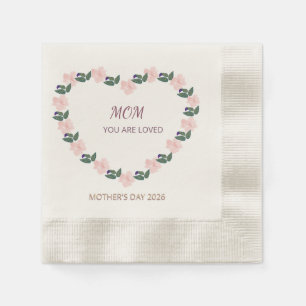 "Watercolor Peony Heart Mom You Are Loved" Napkins