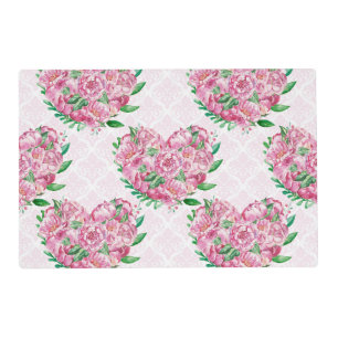 watercolor peony heart placemat