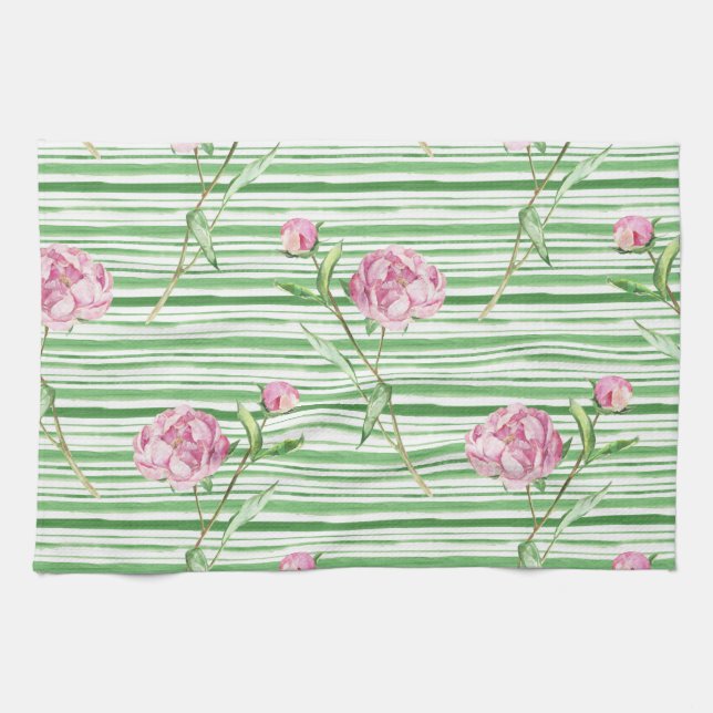 watercolor peony kitchen towel (Horizontal)