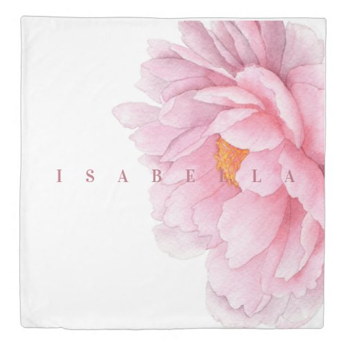 Watercolor Peony Large Floral Name Blush Coral Duvet Cover