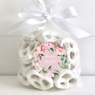 Watercolor Peony Magnolia Pink Wedding  Classic Round Sticker