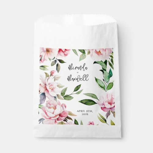Watercolor Peony Magnolia Pink Wedding  Favor Bag