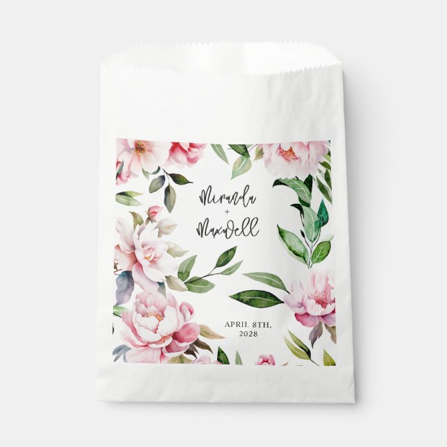 Watercolor Peony Magnolia Pink Wedding  Favor Bag (Front)