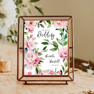 Watercolor Peony Magnolia Pink Wedding Welcome Poster