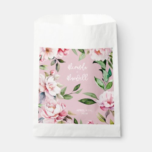 Watercolor Peony Magnolia Wedding Pink Favor Bag