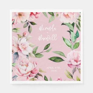 Watercolor Peony Magnolia Wedding Pink Napkins