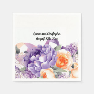 Watercolor Peony Mauve and Peach Paper Napkins