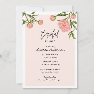 Watercolor Peony Modern Pink Bridal shower Invitation