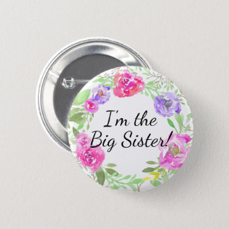 Watercolor Peony New Baby Shower Sister Name Tag Pinback Button