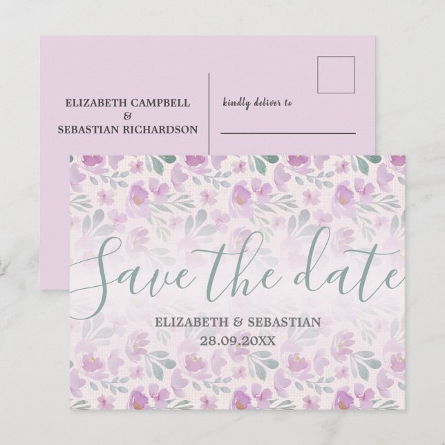 Watercolor Peony Ombre  Announcement Postcard (Front/Back)