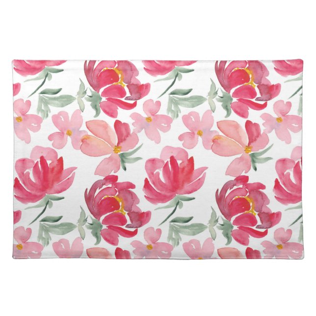 Watercolor Peony Pattern Cloth Placemat (Front)