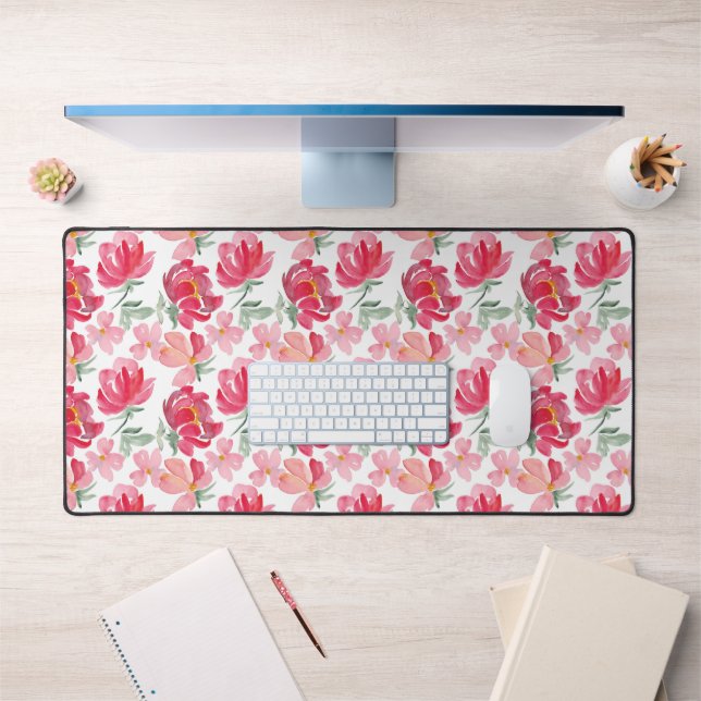Watercolor Peony Pattern Desk Mat (Office 1)
