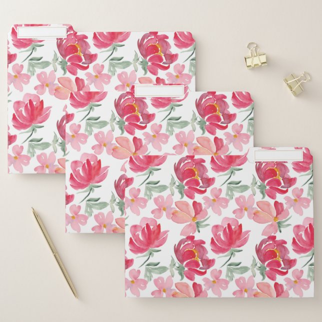Watercolor Peony Pattern File Folder (Set)