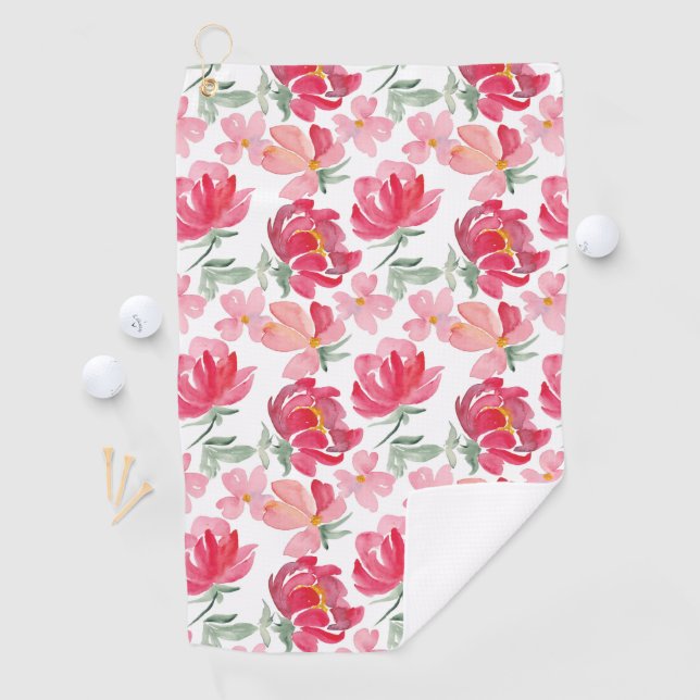 Watercolor Peony Pattern Golf Towel (InSitu)