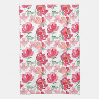 Watercolor Peony Pattern Kitchen Towel